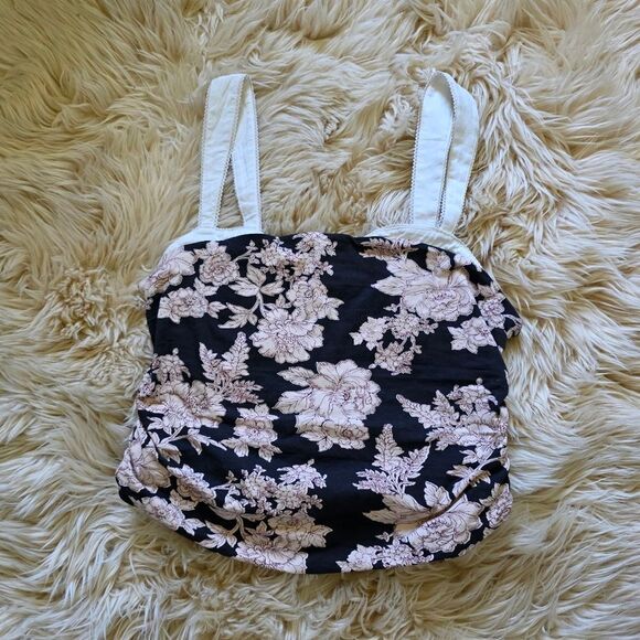 Free People Black and Creme Floral Printed 2 Tone Tank Top XL - Picture 2 of 6